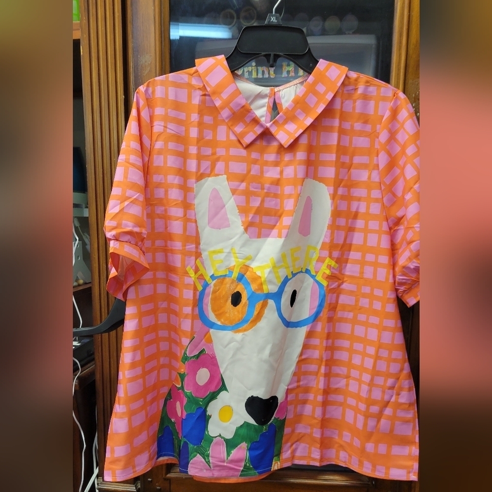Dog HEY THERE Shirt Short Sleeve Collared TOP XXL
